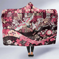 Japanese Hawaiian Crane Hooded Blanket Soft Pink Tapa Patchwork Pattern LT9 One Size Pink - Polynesian Pride