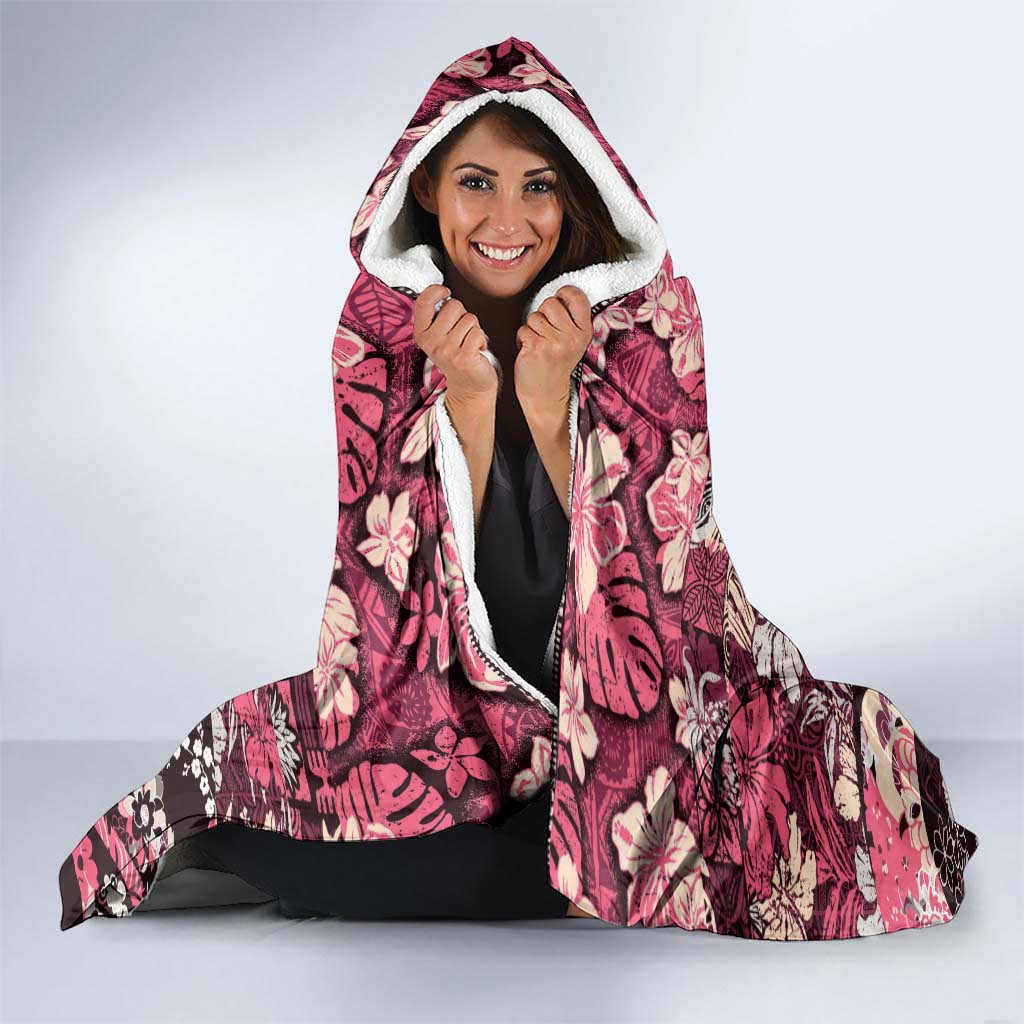Japanese Hawaiian Crane Hooded Blanket Soft Pink Tapa Patchwork Pattern LT9 - Polynesian Pride