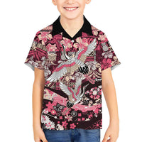 Japanese Hawaiian Crane Kid Hawaiian Shirt Soft Pink Tapa Patchwork Pattern LT9 Kid Pink - Polynesian Pride