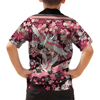 Japanese Hawaiian Crane Kid Hawaiian Shirt Soft Pink Tapa Patchwork Pattern LT9 - Polynesian Pride