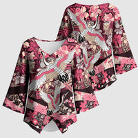 Japanese Hawaiian Crane Kimono Sleeve Blouse Soft Pink Tapa Patchwork Pattern LT9 - Polynesian Pride