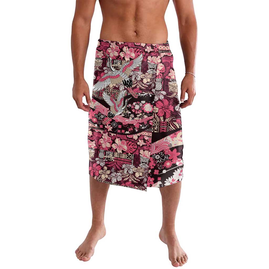 Japanese Hawaiian Crane Lavalava Soft Pink Tapa Patchwork Pattern LT9 Pink - Polynesian Pride