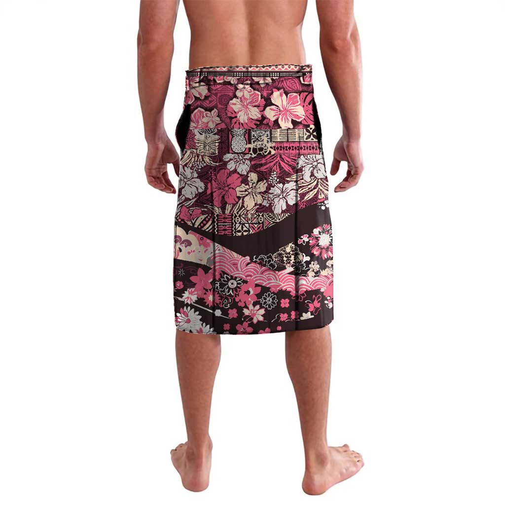Japanese Hawaiian Crane Lavalava Soft Pink Tapa Patchwork Pattern LT9 - Polynesian Pride