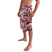 Japanese Hawaiian Crane Lavalava Soft Pink Tapa Patchwork Pattern LT9 - Polynesian Pride