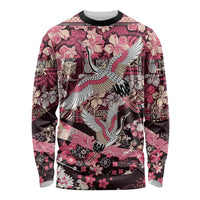 Japanese Hawaiian Crane Long Sleeve Shirt Soft Pink Tapa Patchwork Pattern LT9 Unisex Pink - Polynesian Pride