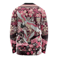 Japanese Hawaiian Crane Long Sleeve Shirt Soft Pink Tapa Patchwork Pattern LT9 - Polynesian Pride