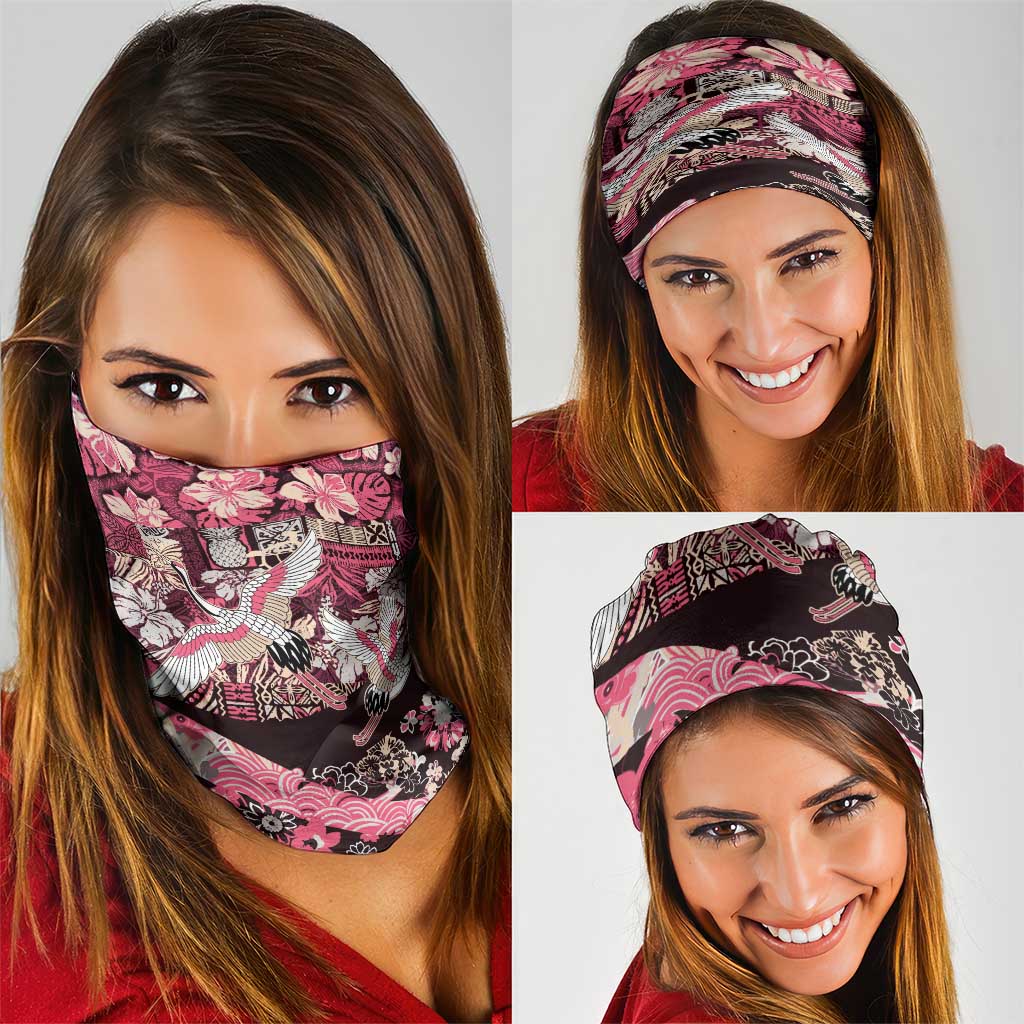 Japanese Hawaiian Crane Neck Gaiter Soft Pink Tapa Patchwork Pattern LT9 - Polynesian Pride