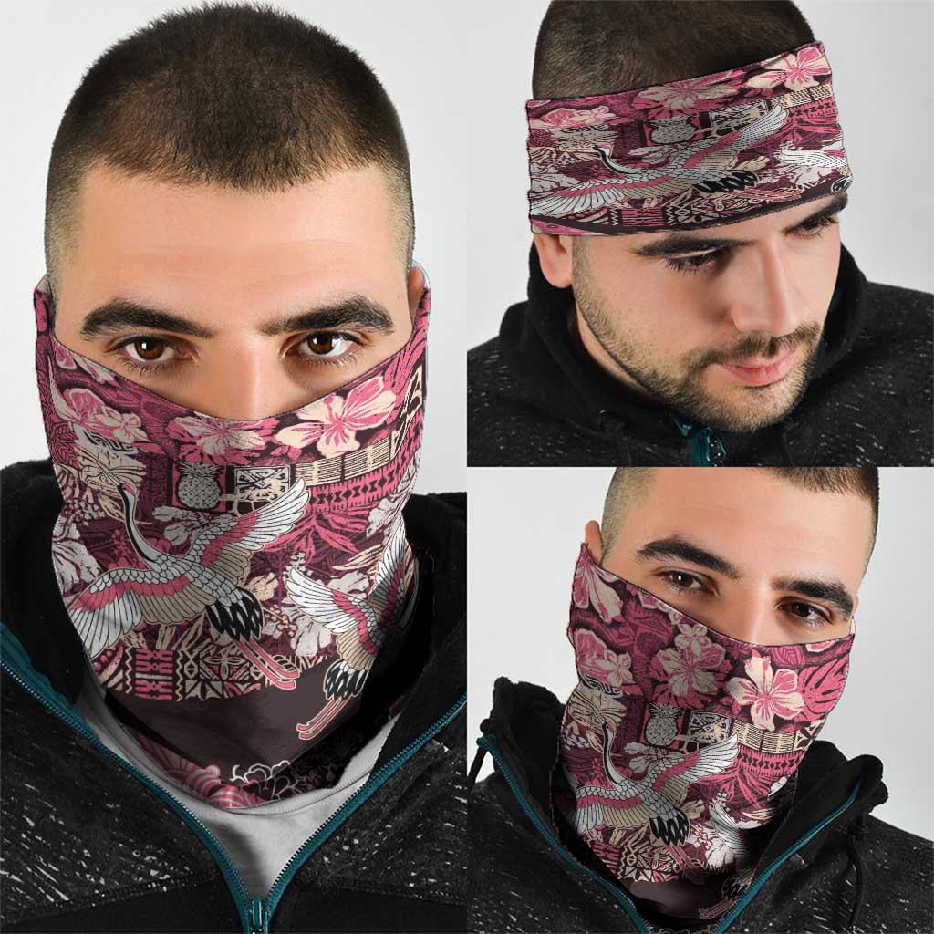 Japanese Hawaiian Crane Neck Gaiter Soft Pink Tapa Patchwork Pattern LT9 - Polynesian Pride