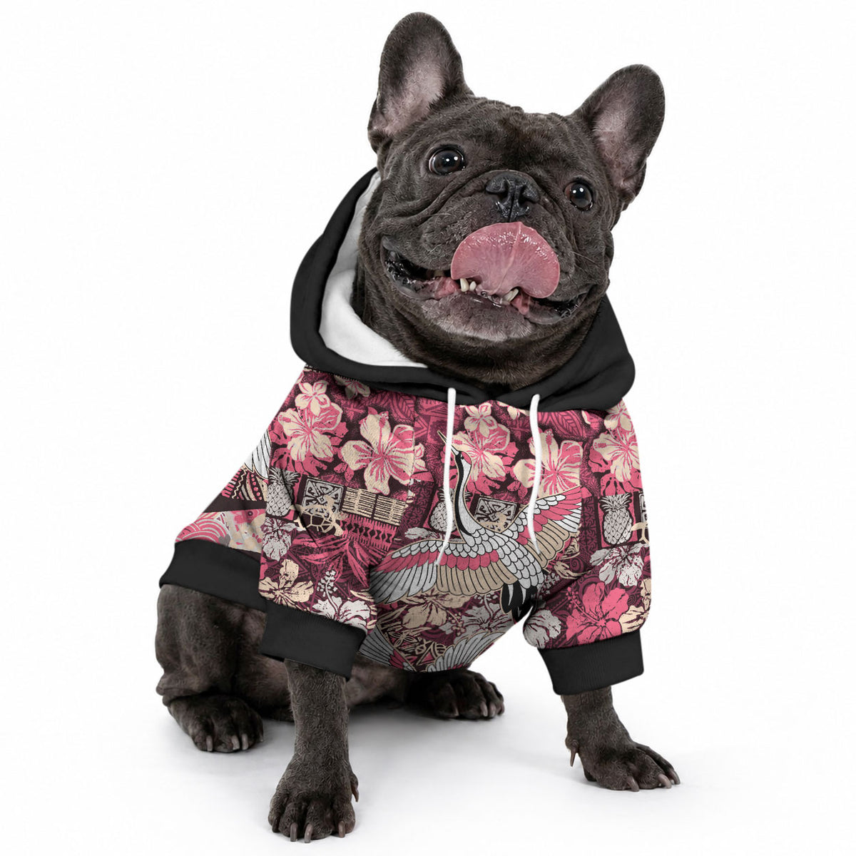 Japanese Hawaiian Crane Pet Hoodie Soft Pink Tapa Patchwork Pattern LT9 - Polynesian Pride