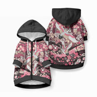 Japanese Hawaiian Crane Pet Hoodie Soft Pink Tapa Patchwork Pattern LT9 Zip-up Blue - Polynesian Pride