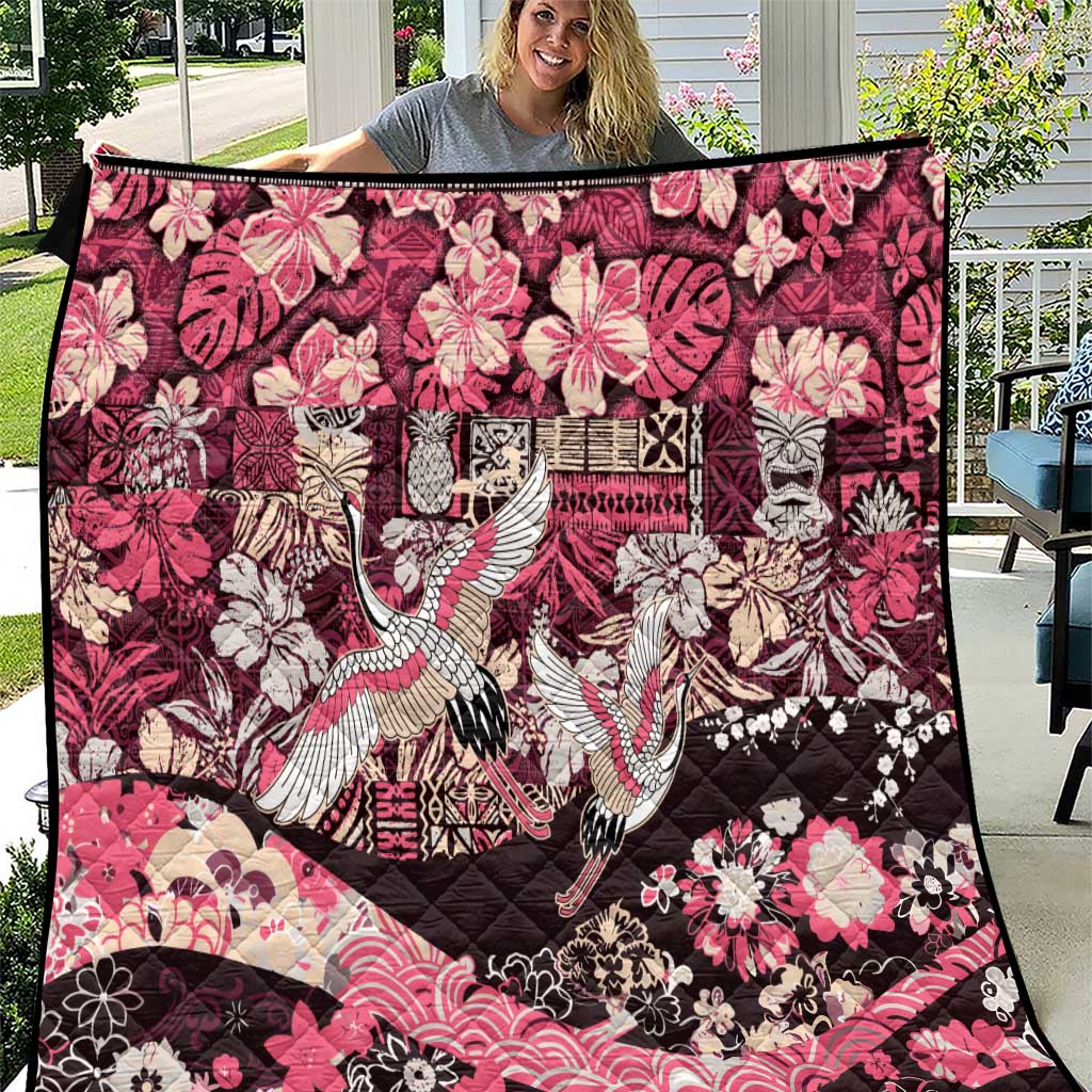 Japanese Hawaiian Crane Quilt Soft Pink Tapa Patchwork Pattern LT9 Pink - Polynesian Pride