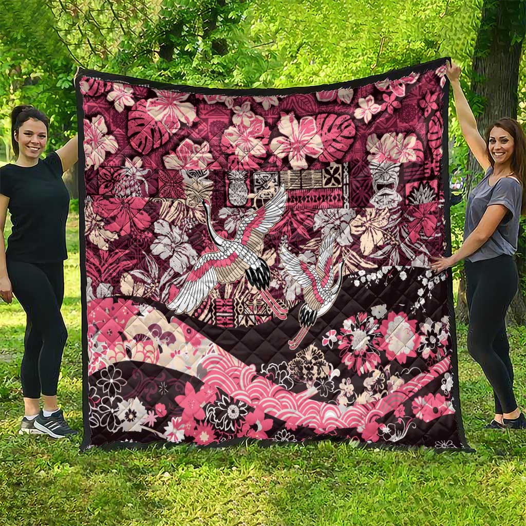Japanese Hawaiian Crane Quilt Soft Pink Tapa Patchwork Pattern LT9 - Polynesian Pride