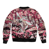 Japanese Hawaiian Crane Sleeve Zip Bomber Jacket Soft Pink Tapa Patchwork Pattern LT9 - Polynesian Pride