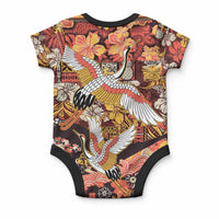 Japanese Hawaiian Crane Baby Onesie Yellow Ochre Tapa Patchwork Pattern LT9 - Polynesian Pride
