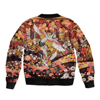 Japanese Hawaiian Crane Bomber Jacket Yellow Ochre Tapa Patchwork Pattern LT9 - Polynesian Pride