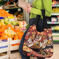 Japanese Hawaiian Crane Grocery Bag Yellow Ochre Tapa Patchwork Pattern LT9 - Polynesian Pride