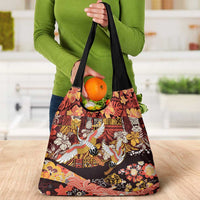 Japanese Hawaiian Crane Grocery Bag Yellow Ochre Tapa Patchwork Pattern LT9 - Polynesian Pride