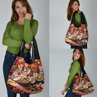 Japanese Hawaiian Crane Grocery Bag Yellow Ochre Tapa Patchwork Pattern LT9 - Polynesian Pride