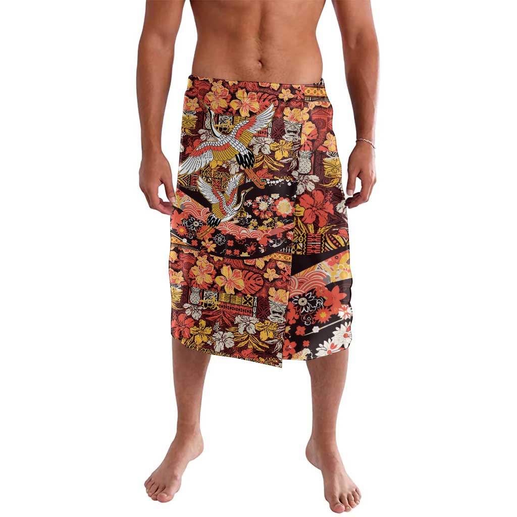 Japanese Hawaiian Crane Lavalava Yellow Ochre Tapa Patchwork Pattern LT9 Yellow - Polynesian Pride