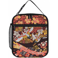 Japanese Hawaiian Crane Lunch Bag Yellow Ochre Tapa Patchwork Pattern LT9 10.2 × 8.3 × 4.3 inch Blue - Polynesian Pride