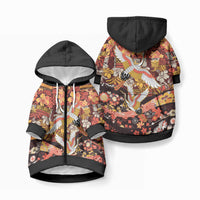 Japanese Hawaiian Crane Pet Hoodie Yellow Ochre Tapa Patchwork Pattern LT9 Zip-up Blue - Polynesian Pride
