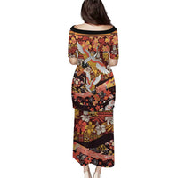 Japanese Hawaiian Crane Puletasi Yellow Ochre Tapa Patchwork Pattern LT9 - Polynesian Pride