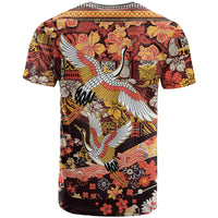 Japanese Hawaiian Crane T Shirt Yellow Ochre Tapa Patchwork Pattern LT9 - Polynesian Pride