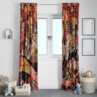 Japanese Hawaiian Crane Window Curtain Yellow Ochre Tapa Patchwork Pattern LT9 - Polynesian Pride