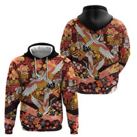 Japanese Hawaiian Crane Zip Hoodie Yellow Ochre Tapa Patchwork Pattern LT9 - Polynesian Pride