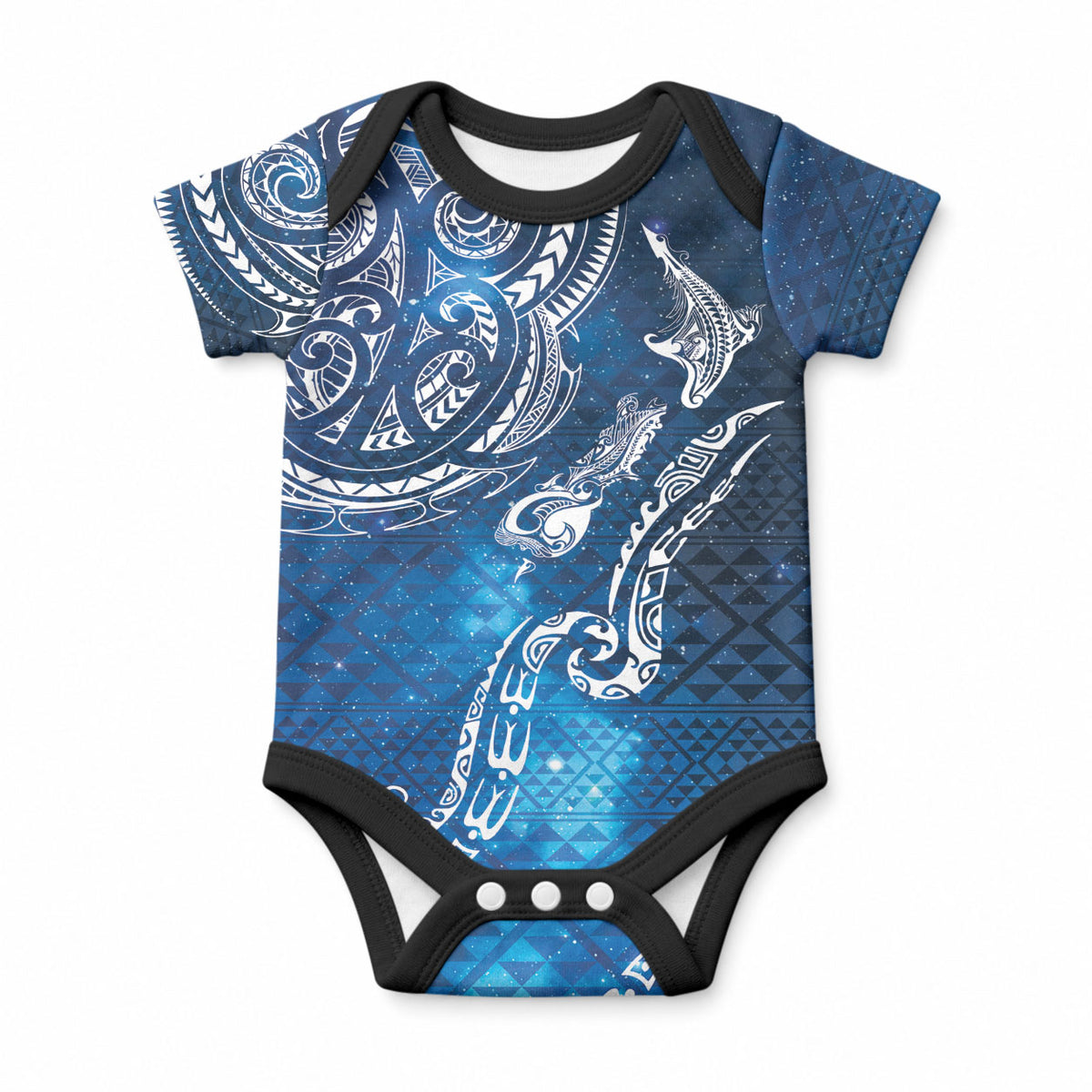 Matariki Galaxy Baby Onesie New Zealand Map Maori Pattern LT9 Blue - Polynesian Pride