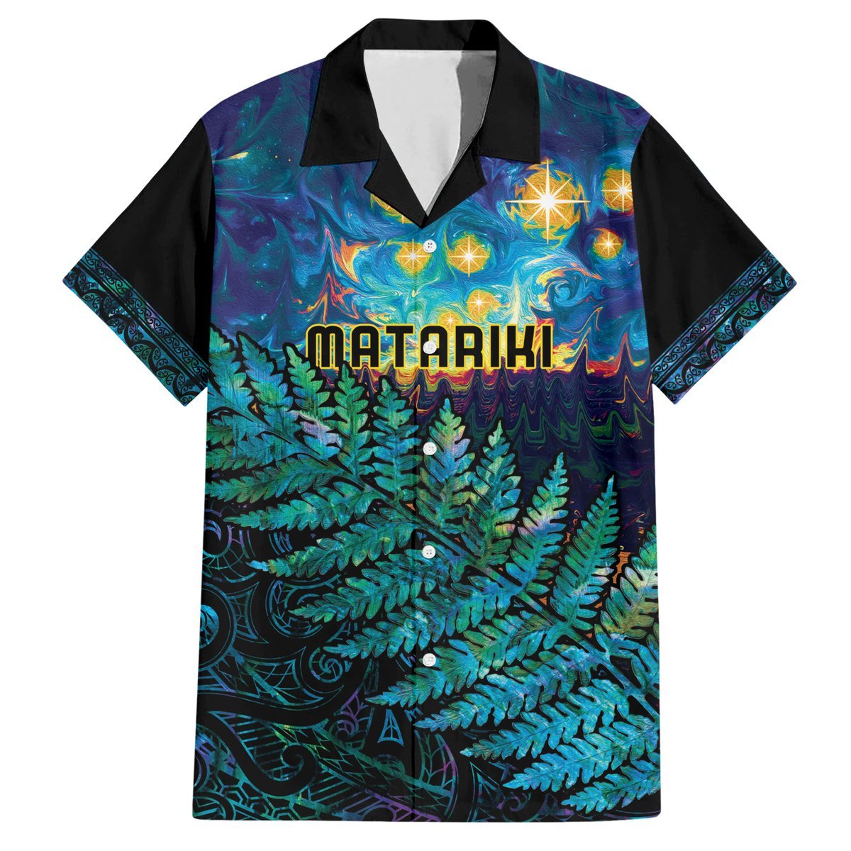 Matariki Te Tau Hou Maori Hawaiian Shirt New Zealand Silver Fern Night Starry Sky LT9 Black - Polynesian Pride