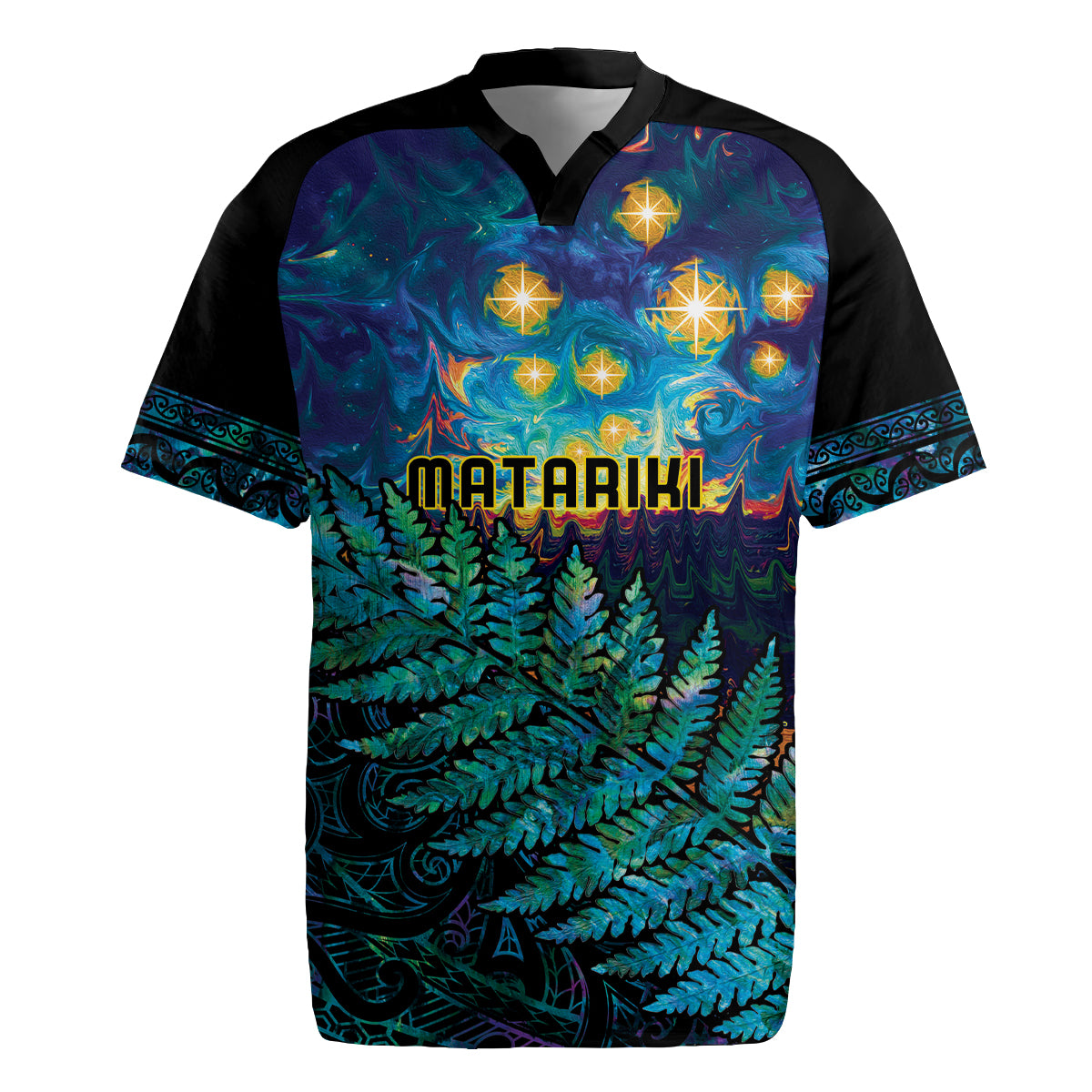 Matariki Te Tau Hou Maori Rugby Jersey New Zealand Silver Fern Night Starry Sky LT9 Black - Polynesian Pride
