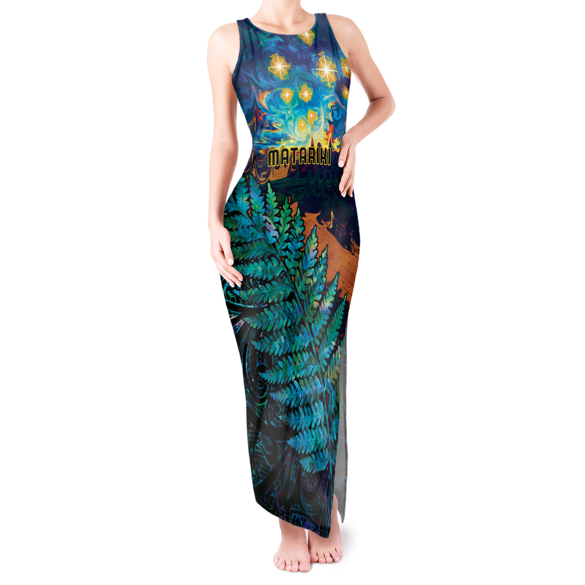 Matariki Te Tau Hou Maori Tank Maxi Dress New Zealand Silver Fern Night Starry Sky