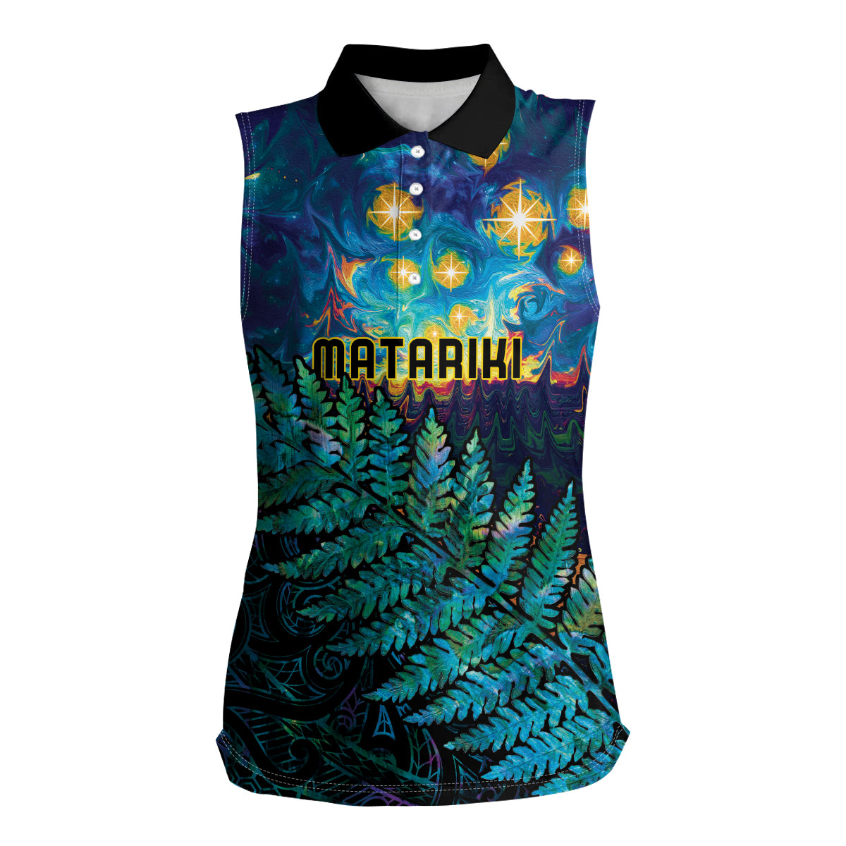 Matariki Te Tau Hou Maori Women Sleeveless Polo Shirt New Zealand Silver Fern Night Starry Sky