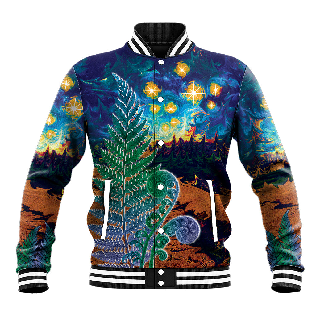 Personalised New Zealand Matariki Art Star Baseball Jacket Koru Fern Night Starry Sky