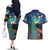 Personalised New Zealand Matariki Art Star Couples Matching Off The Shoulder Long Sleeve Dress and Hawaiian Shirt Koru Fern Night Starry Sky