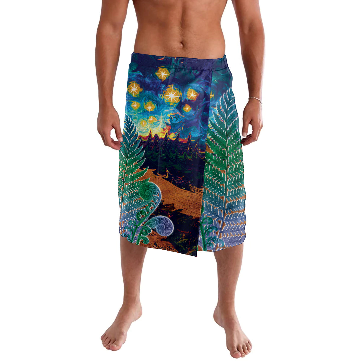 Personalised New Zealand Matariki Art Star Lavalava Koru Fern Night Starry Sky LT9 Black - Polynesian Pride