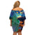 Personalised New Zealand Matariki Art Star Off Shoulder Short Dress Koru Fern Night Starry Sky