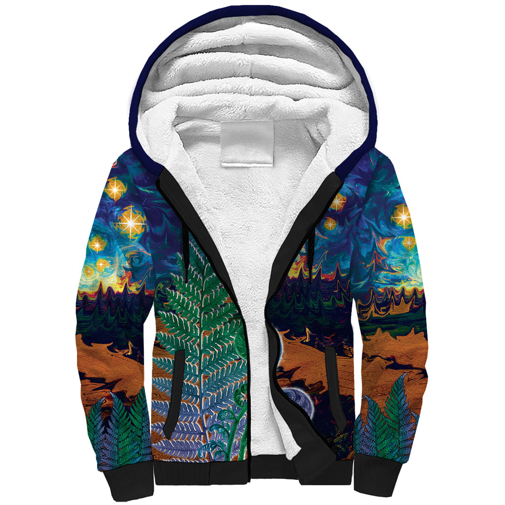 Personalised New Zealand Matariki Art Star Sherpa Hoodie Koru Fern Night Starry Sky