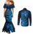 New Zealand Matariki Couples Matching Mermaid Dress and Long Sleeve Button Shirt Blue Milky Way Stars Night Sky