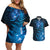 New Zealand Matariki Couples Matching Off Shoulder Short Dress and Hawaiian Shirt Blue Milky Way Stars Night Sky