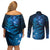 New Zealand Matariki Couples Matching Off Shoulder Short Dress and Long Sleeve Button Shirt Blue Milky Way Stars Night Sky