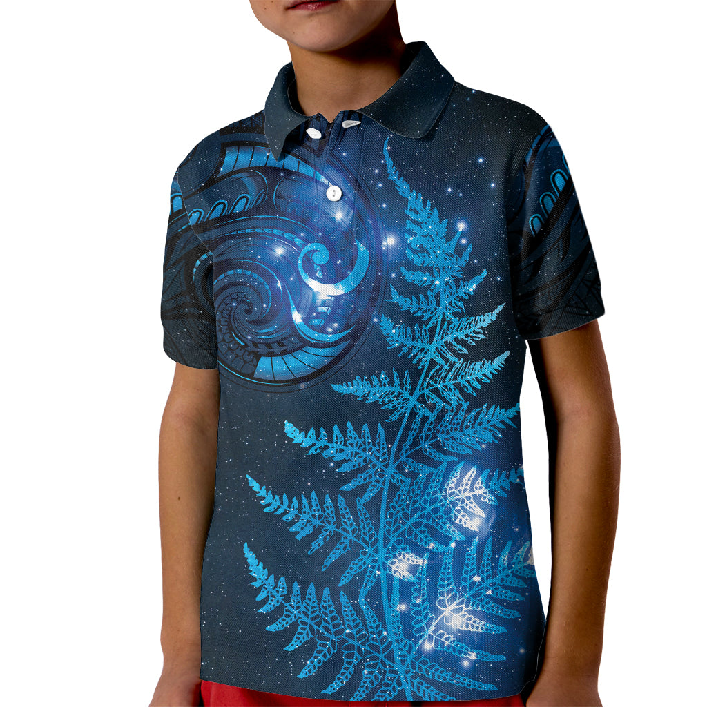 New Zealand Matariki Kid Polo Shirt Blue Milky Way Stars Night Sky