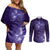 New Zealand Matariki Couples Matching Off Shoulder Short Dress and Long Sleeve Button Shirt Purple Milky Way Stars Night Sky