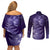 New Zealand Matariki Couples Matching Off Shoulder Short Dress and Long Sleeve Button Shirt Purple Milky Way Stars Night Sky