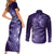 New Zealand Matariki Couples Matching Short Sleeve Bodycon Dress and Long Sleeve Button Shirt Purple Milky Way Stars Night Sky