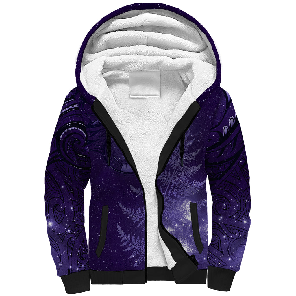 New Zealand Matariki Sherpa Hoodie Purple Milky Way Stars Night Sky