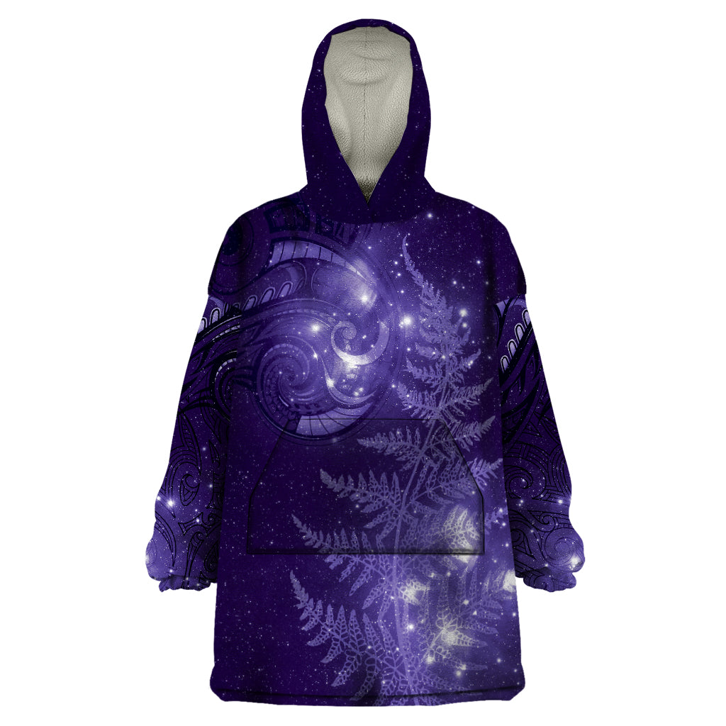 New Zealand Matariki Wearable Blanket Hoodie Purple Milky Way Stars Night Sky