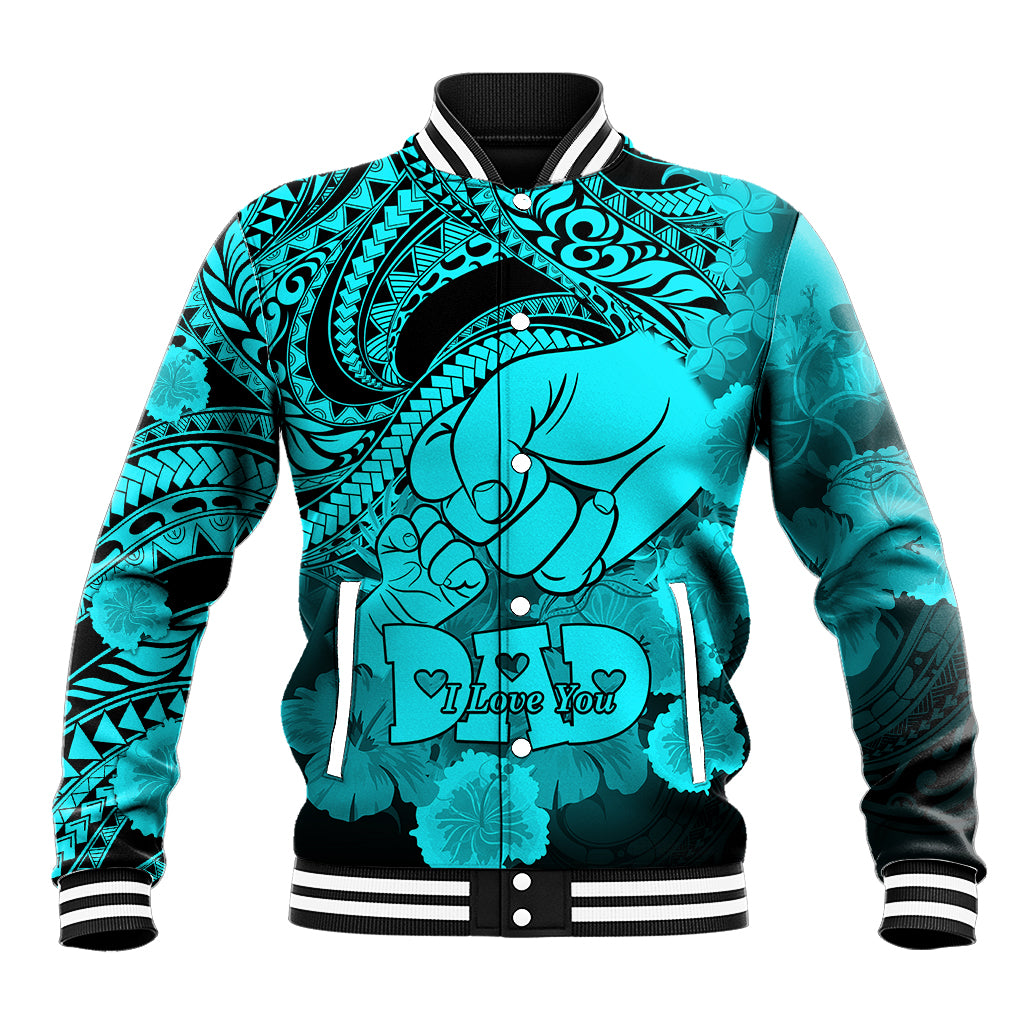 Polynesian Pride Happy Father Day Baseball Jacket I Love You Dad - Polynesian Tribal Aqua LT9 Unisex Aqua - Polynesian Pride