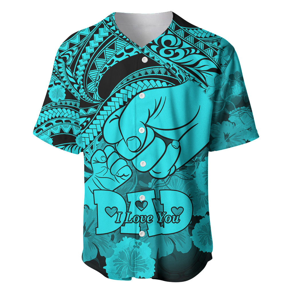 Polynesian Pride Happy Father Day Baseball Jersey I Love You Dad - Polynesian Tribal Aqua LT9 Aqua - Polynesian Pride